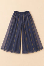 Dusty navy tissue sharara with elastic waistband, front view
