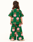 Emerald Green Floral Angrakha Palazzo Set for Girls — back model view