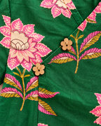 Emerald Green Floral Angrakha Palazzo Set for Girls — floral print and button detail
