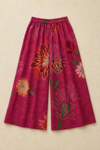 Fuchsia pink floral printed flared palazzo, front view