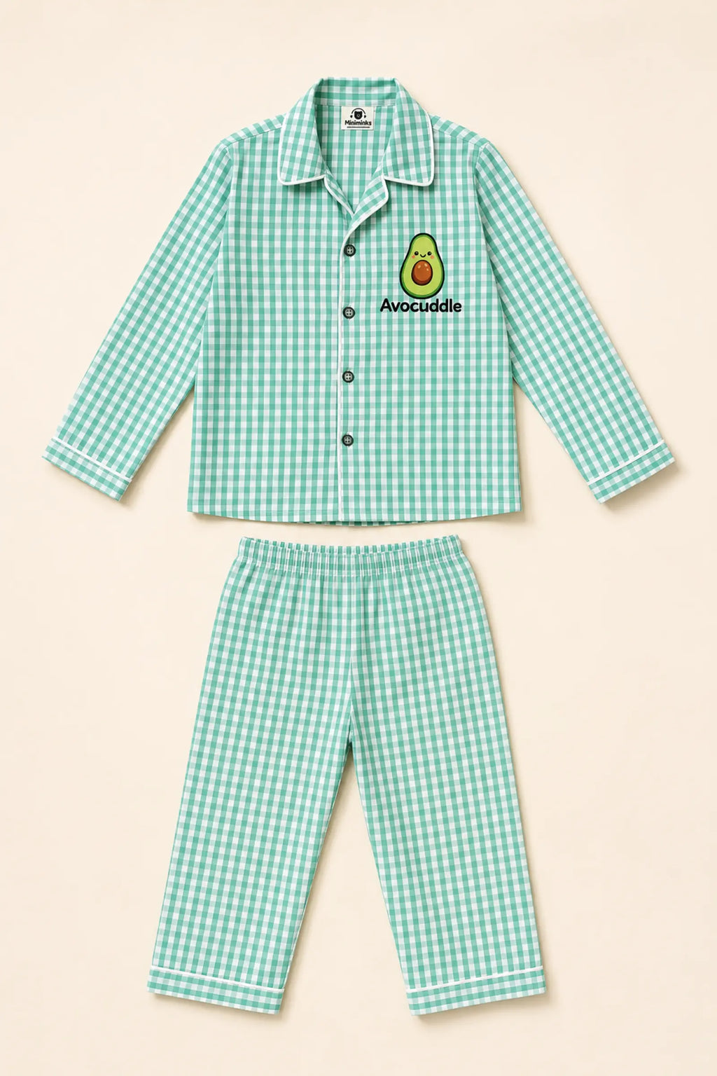 Mint gingham Avocuddle night suit with shirt and trousers