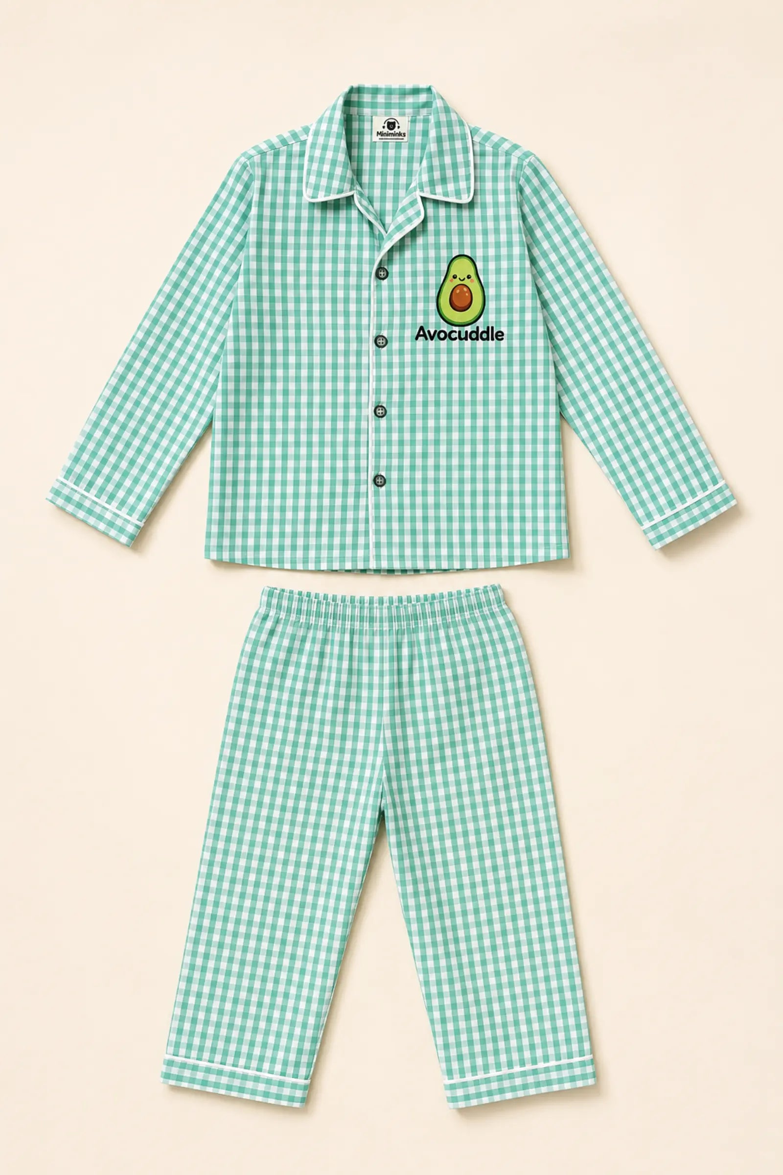 Mint gingham Avocuddle night suit with shirt and trousers