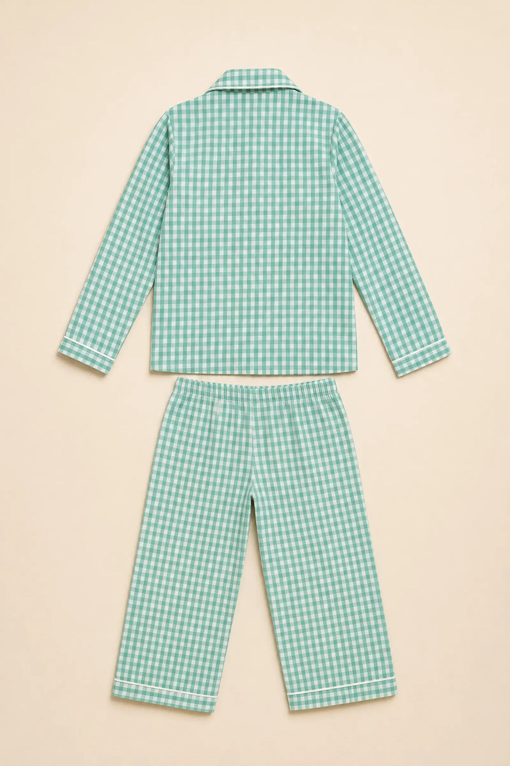 Mint gingham Avocuddle night suit shirt, back view