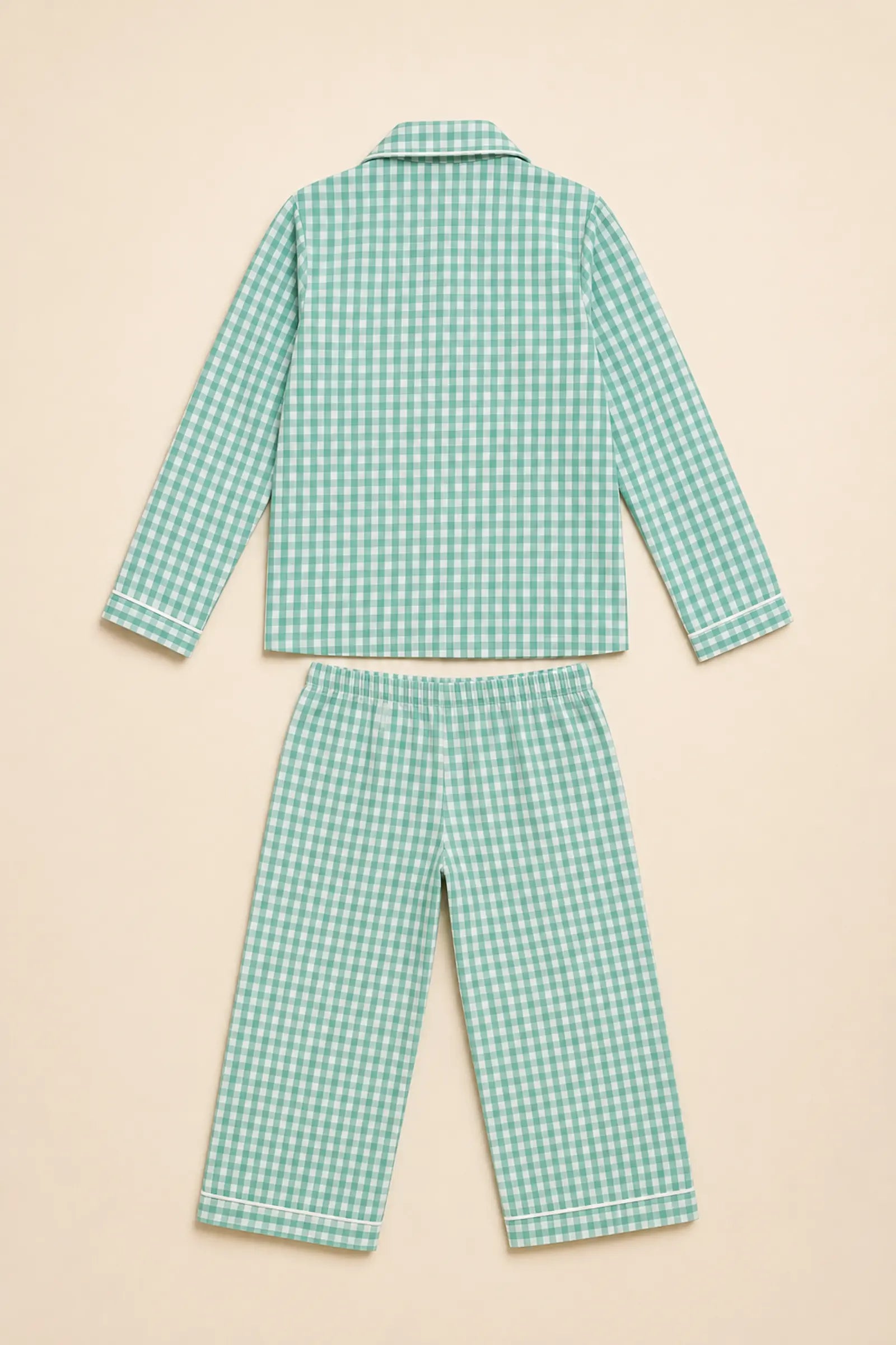 Mint gingham Avocuddle night suit shirt, back view