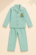 Mint gingham Avocuddle night suit shirt, front view