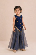 Girl in navy blue Indo-Western sharara set, alternate front view