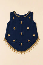 Navy blue candy silk top with zardosi butti and cutdana handwork