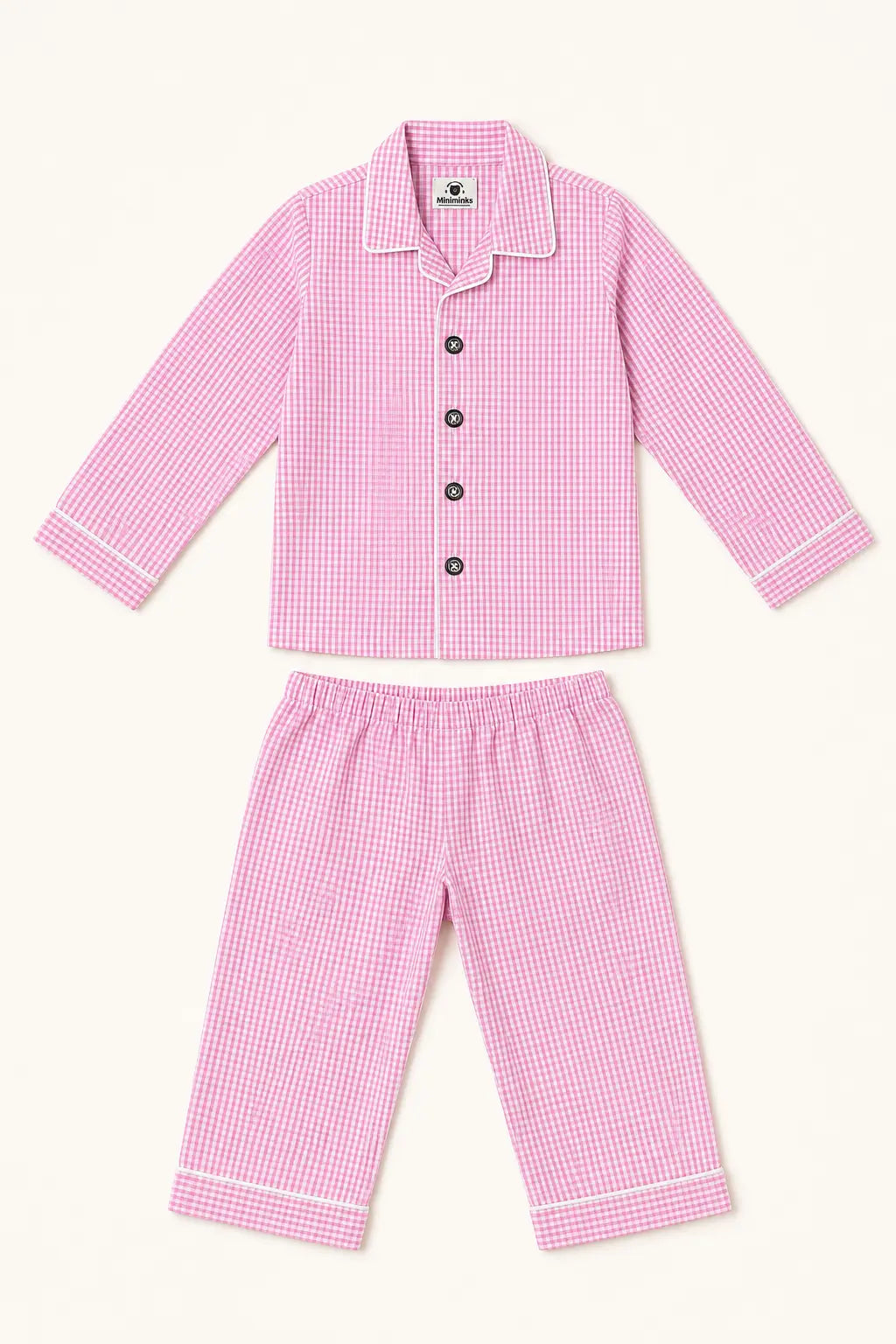 Bubblegum pink gingham night suit with shirt and trousers