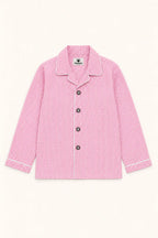 Bubblegum pink gingham night suit shirt, front view