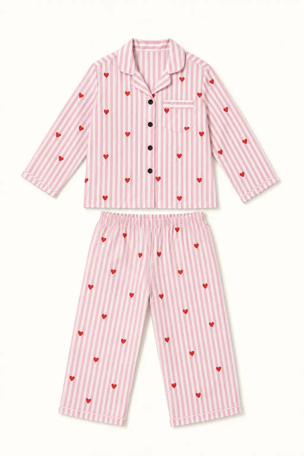 Pink striped heart print night suit with shirt and trousers