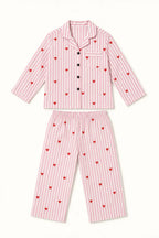 Pink striped heart print night suit with shirt and trousers