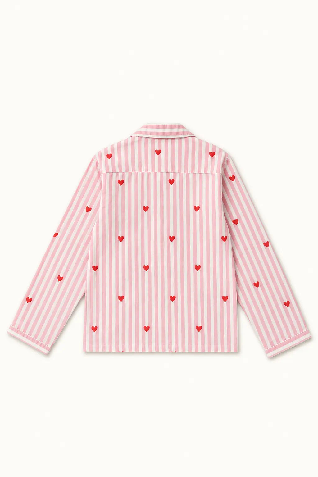 Pink striped heart print night suit shirt, back view