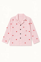 Pink striped heart print button-front night suit shirt