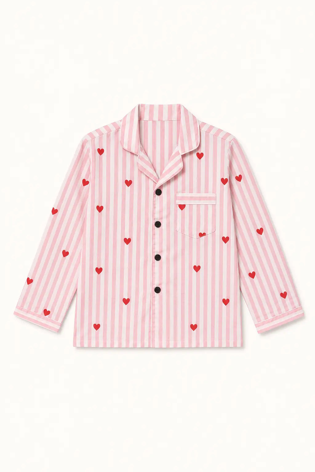 Pink striped heart print button-front night suit shirt