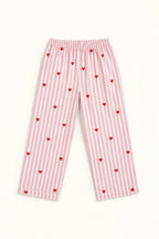 Pink striped heart print night suit trousers with elastic waist