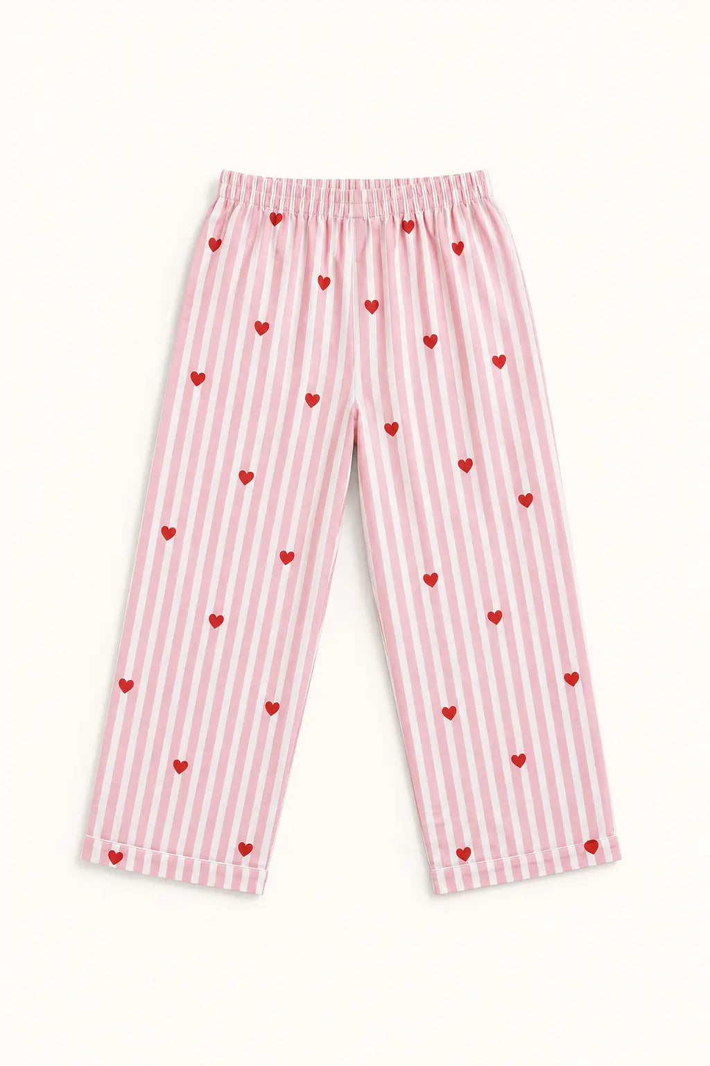 Pink striped heart print night suit trousers with elastic waist