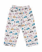 Children's pajama pants with car pattern on a white background
