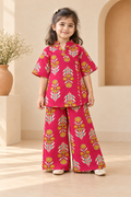 Rani Pink Floral Angrakha Palazzo Set for Girls — front hero