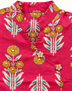 Rani Pink Floral Angrakha Palazzo Set for Girls — floral print and flower-button detail