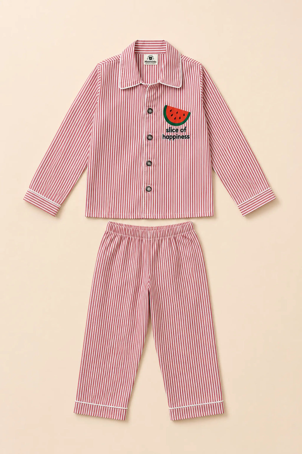 Red striped Watermelon night suit with shirt and trousers