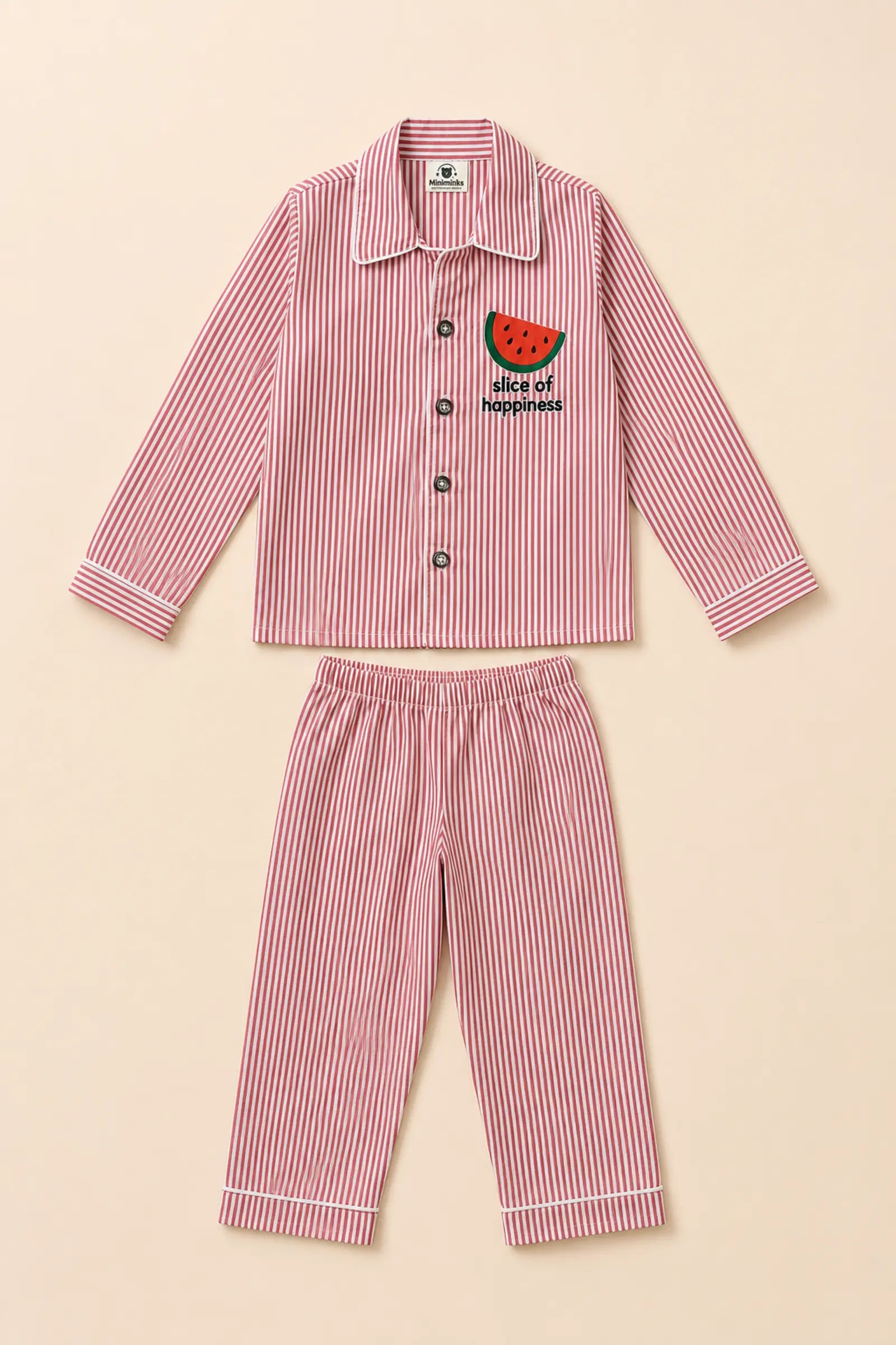 Red striped Watermelon night suit with shirt and trousers