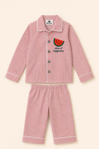 Red striped Watermelon night suit shirt, front view