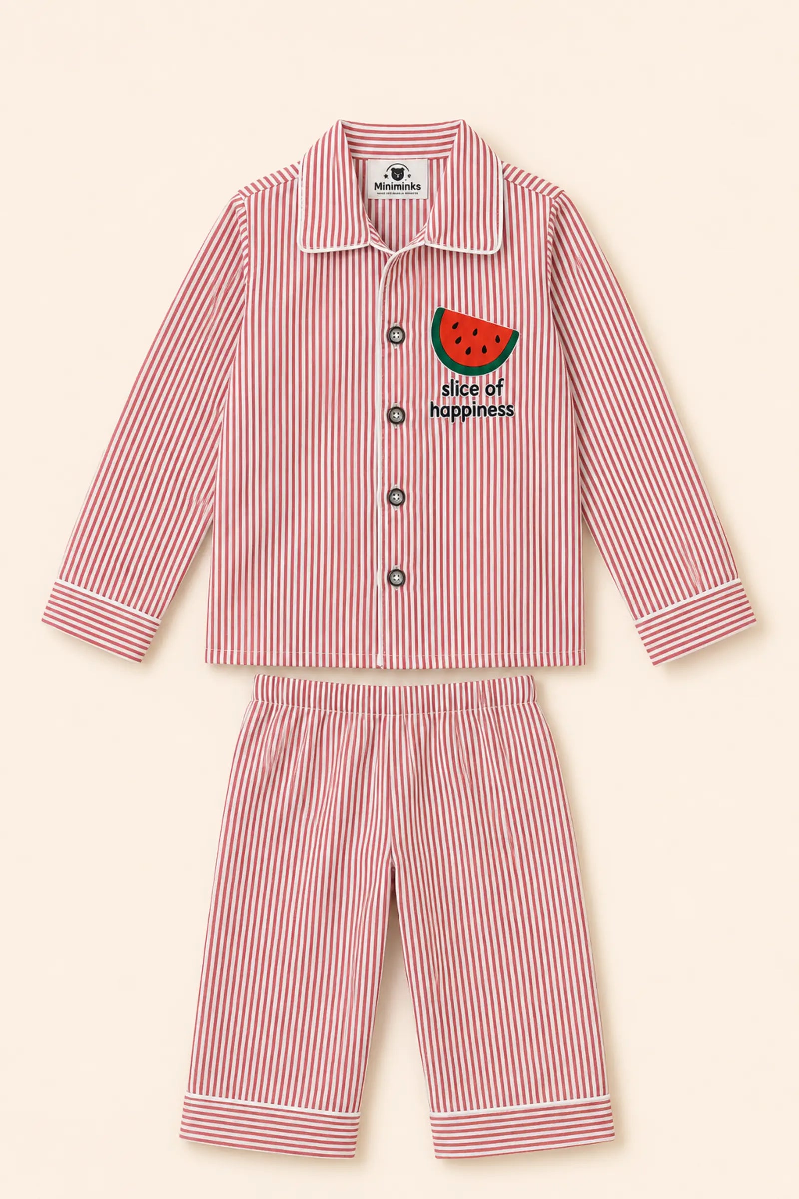 Red striped Watermelon night suit shirt, front view