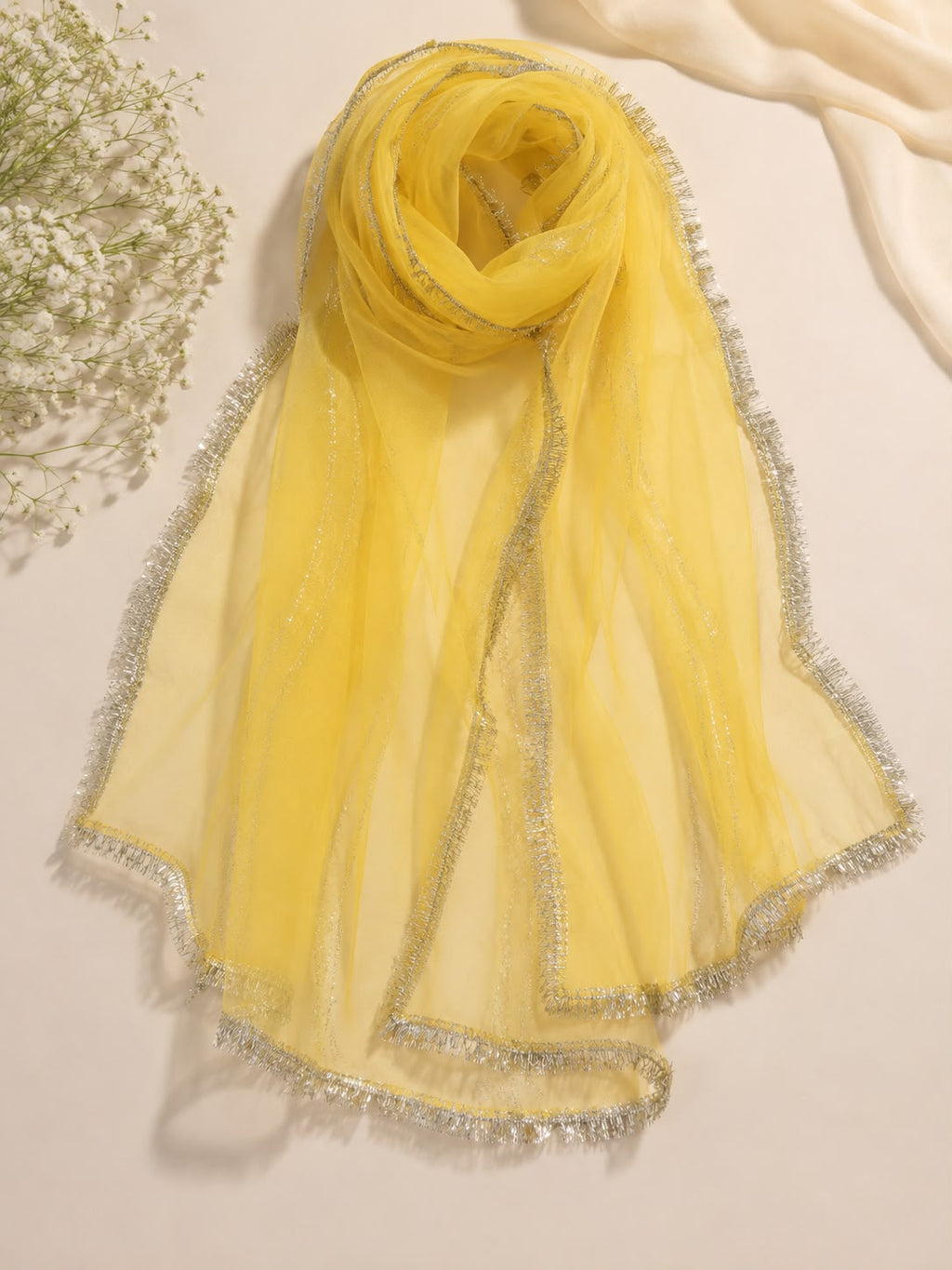 Mustard Mirror & Gota Work Kurta, Flared Pant & Dupatta Set for Girls