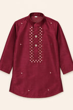 Ruby red full-sleeve kurta with embellished front placket