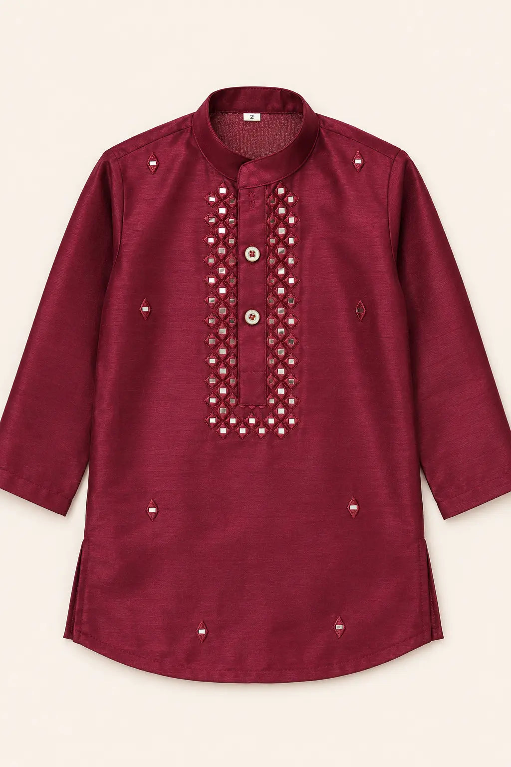Ruby red full-sleeve kurta with embellished front placket